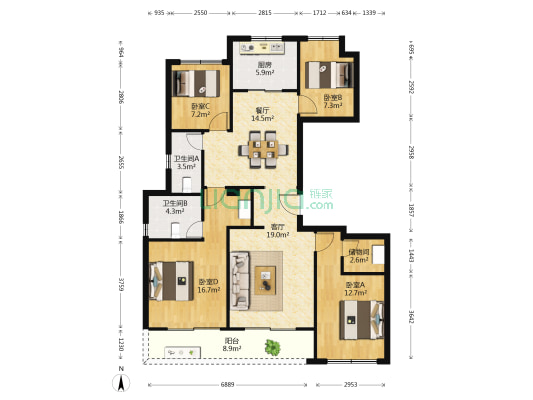 保亿湖风雅园 4室2厅2卫 128平方