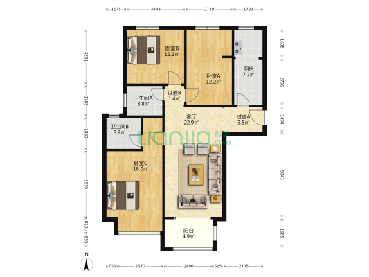 正商智慧城智园 3室1厅2卫 116平方