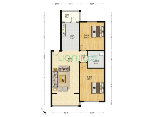 山水家园(道里区) 2室1厅1卫 116平方