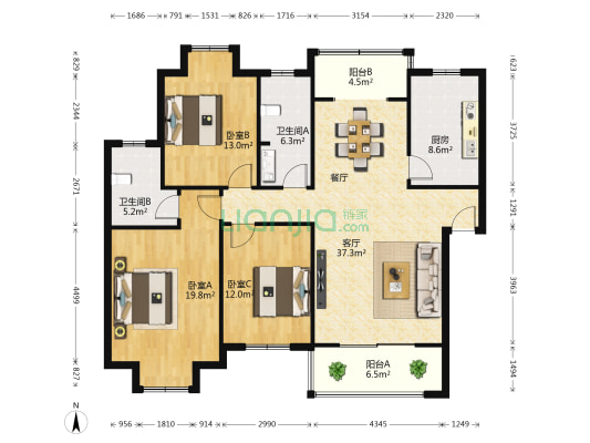玉兰苑 3室1厅2卫 130平方
