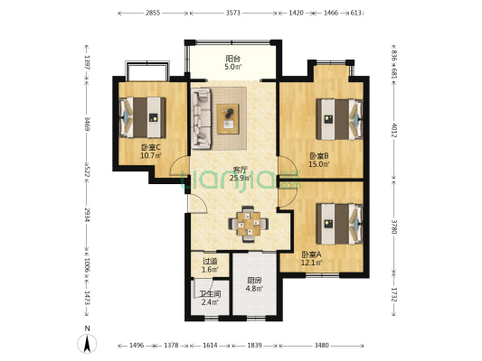 淝河安百苑C区 3室1厅1卫 115平方