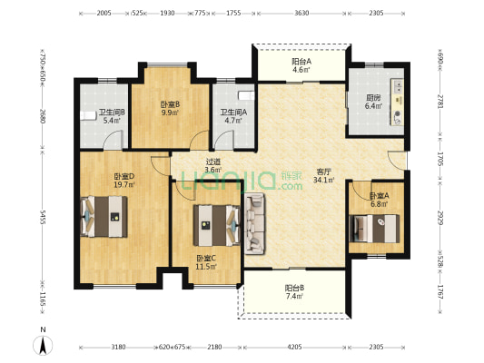 保利和悦华锦 4室1厅2卫 138平方