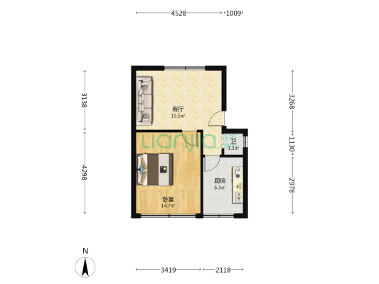 华宫巷13号 1室1厅1卫 43平方