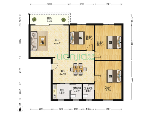 开园中路 3室2厅2卫 118平方