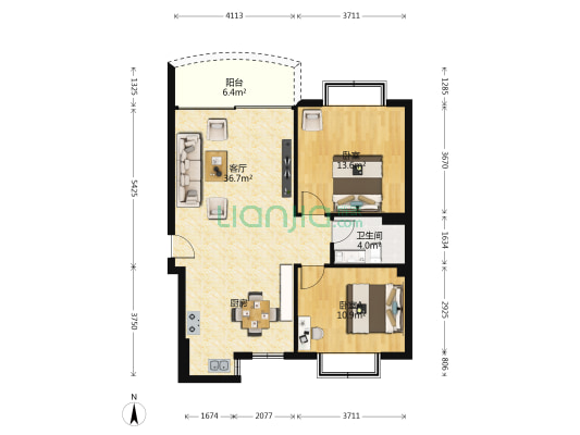 聚鑫园 2室1厅1卫 87平方