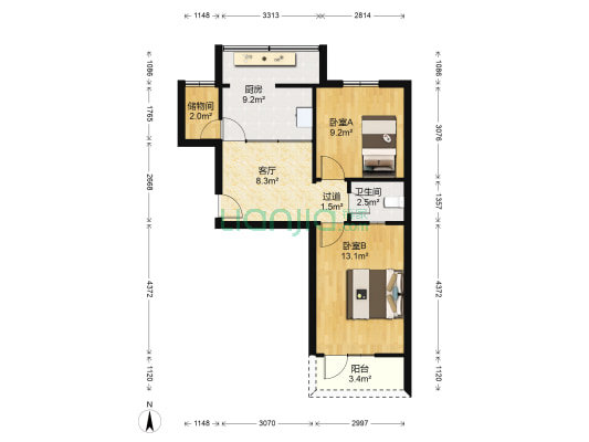 唐城宾馆家属院 2室1厅1卫 60平方