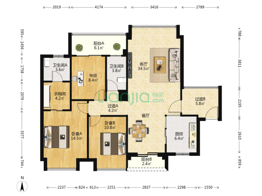 联发滨海名居 3室1厅2卫 129平方