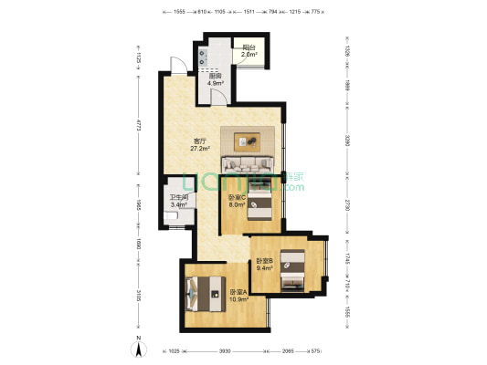 瑞升望江橡树林三期 3室1厅1卫 82平方