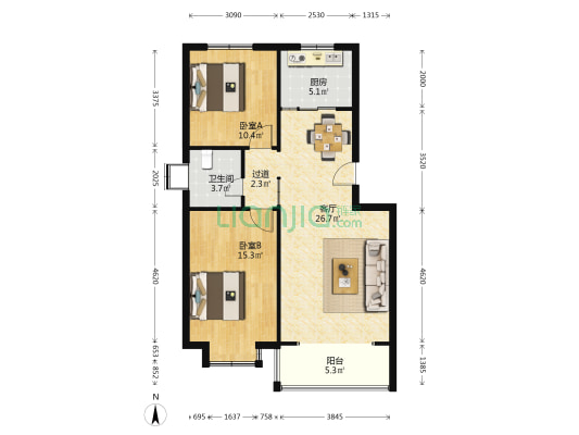 云溪花园阳光雅居 2室1厅1卫 89平方