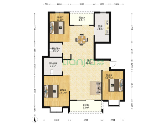 云珠海棠湾 3室1厅2卫 128平方
