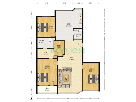 意達城中花園 3室1厅2卫 192平方