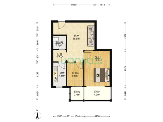 广联新苑 2室1厅1卫 59平方