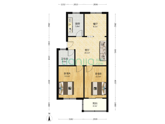 沿河新村 2室2厅1卫 77平方