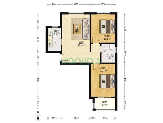 开发区 名流美誉 838总站 双语 满二 南北通透-户型图