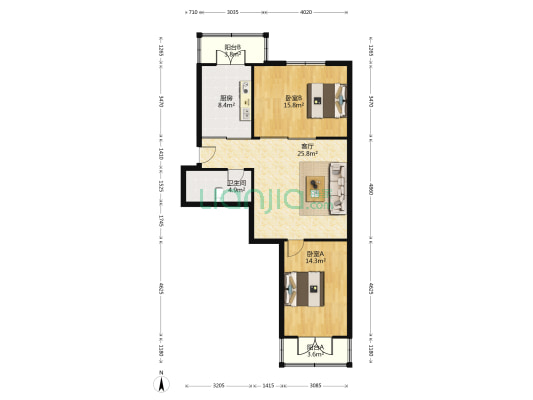 泰康花园 2室1厅1卫 96平方