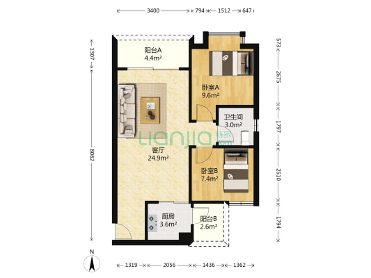 粤顺名轩 2室1厅1卫 68平方
