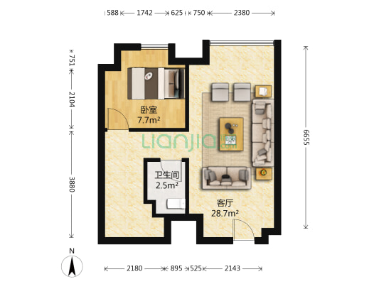 沙河绿洲 1室1厅1卫 62平方