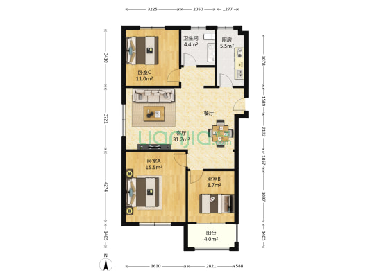一诺阳光鑫城 3室1厅1卫 113平方