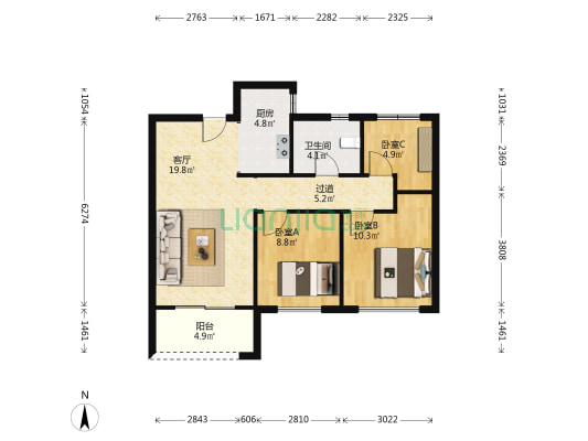 融创城融馨园 3室1厅1卫 92平方