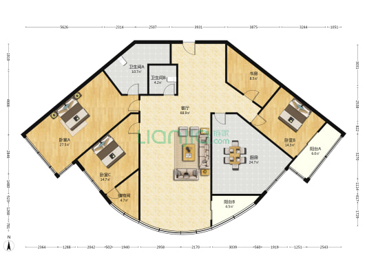 金马家居 4室1厅2卫 227平方