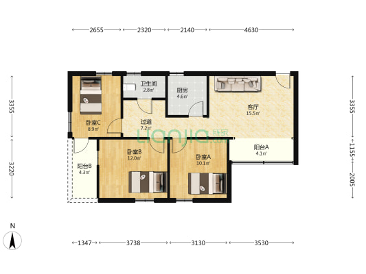 石榴园 3室1厅1卫 86平方