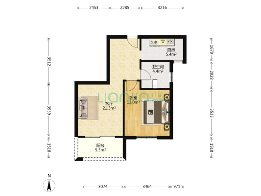南新西园 1室1厅1卫 59平方