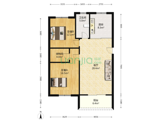 丽苑西区 2室1厅1卫 96平方