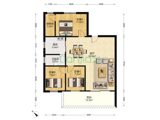 景富花园 3室1厅1卫 110平方