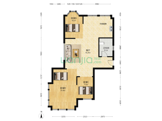 天赐椿城二期欢乐颂 3室1厅1卫 116平方