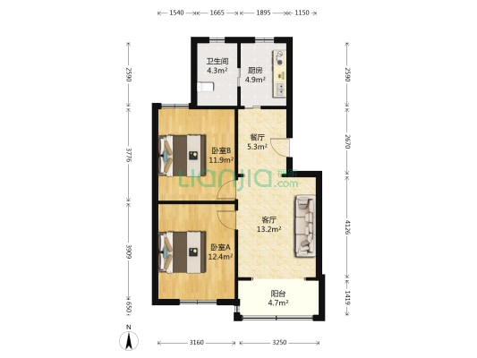 南江苑(杨高南路3340弄) 2室2厅1卫 67平方