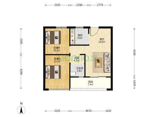 荣源华庭 2室1厅1卫 75平方