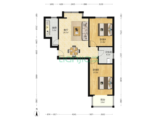 水岸华苑 2室1厅1卫 85平方