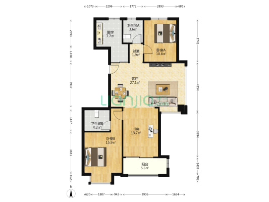 明月佳苑 3室1厅2卫 122平方
