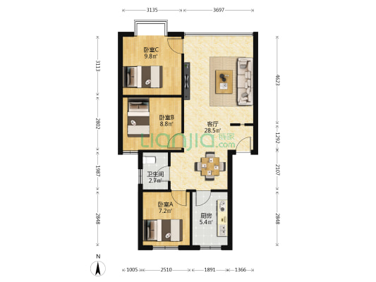 交通花园 3室1厅1卫 78平方