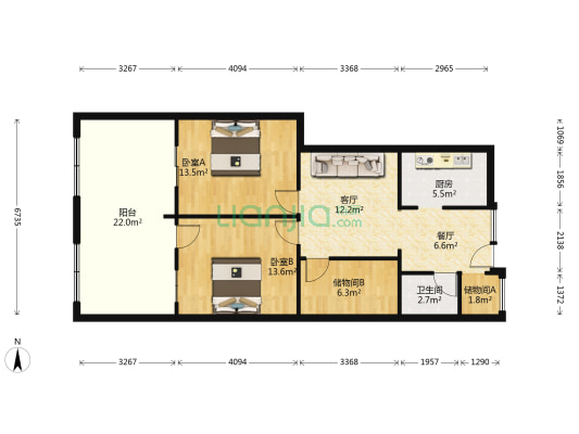 长征路老人大家属院 2室2厅1卫 81平方