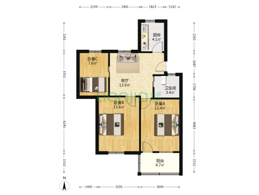 东升新村 3室1厅1卫 70平方