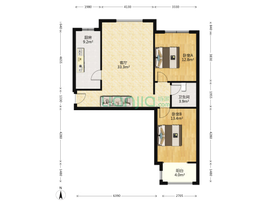 范阳路 钻石广场 南北2居室 业主急售 随时看房-户型图