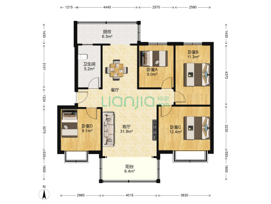 小板桥镇园丁新村 4室1厅1卫 89平方