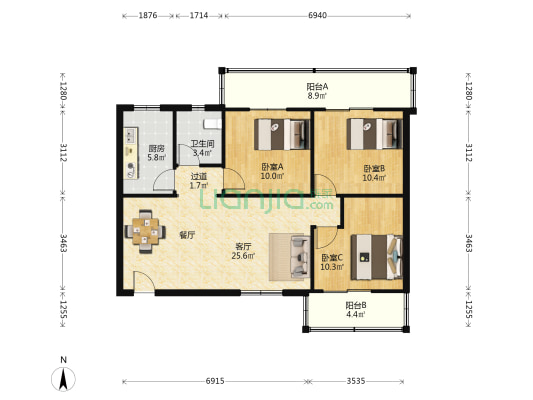 新圃西街161号院 3室1厅1卫 92平方