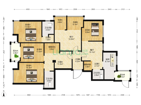 滨江花苑 6室2厅3卫 170平方