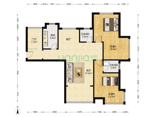 置信丽岛 2室1厅2卫 95平方