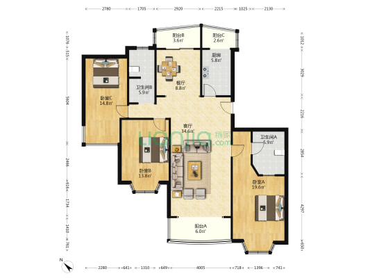 金鑫怡苑 3室2厅2卫 157平方