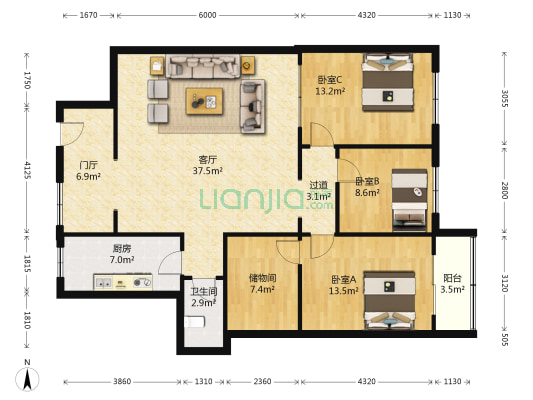 金伦公寓 3室1厅1卫 139平方