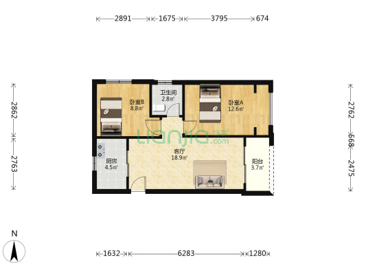 中洲云睿府 2室1厅1卫 69平方
