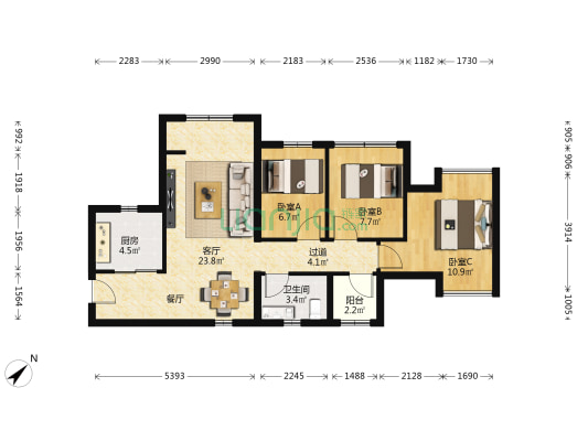 中海环东时代 3室1厅1卫 82平方