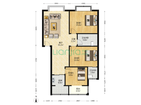 百盛苑三期 3室1厅2卫 110平方
