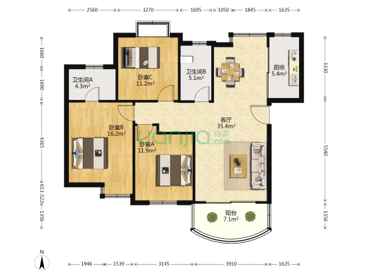 江南春堤 3室1厅2卫 108平方