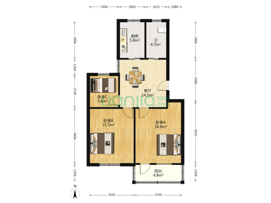 小河二村 3室1厅1卫 85平方