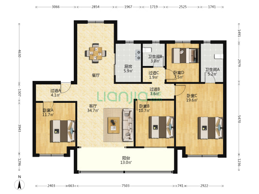 保利云禧二期 4室1厅2卫 142平方