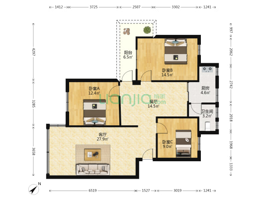 天门新村 3室2厅1卫 105平方